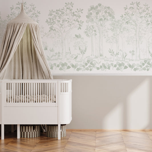 Floating Leaves Mural – green – half wall