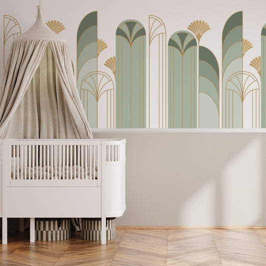 Art Deco Arch Mural – green – half wall