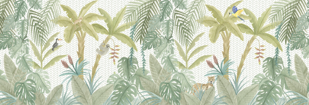Tropical Jungle Animals Mural – colorful – 500x170 cm