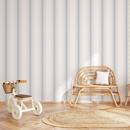Mixed Stripes Wallpaper – blue and mustard