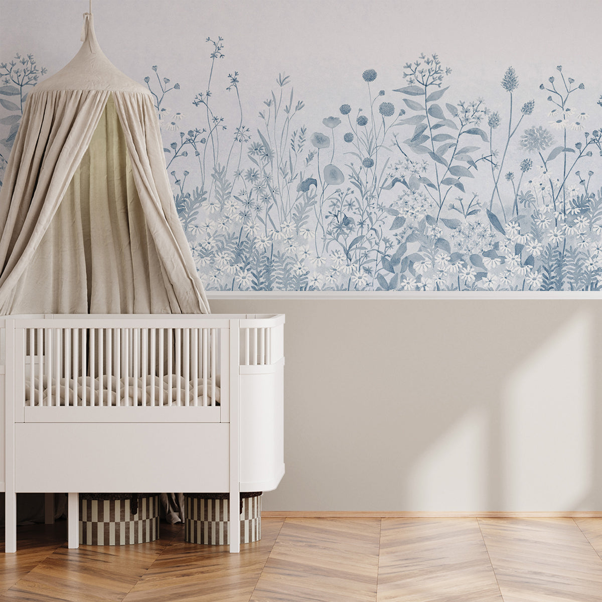 Lush Garden Mural – blue – half wall