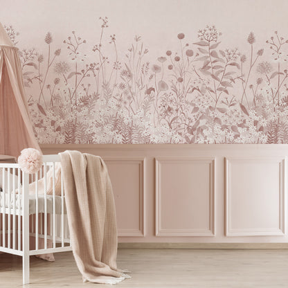 Lush Garden Mural – pink – half wall