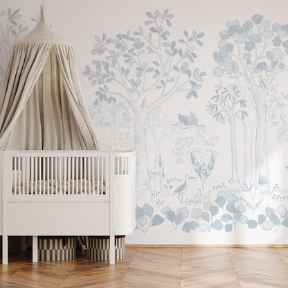 Mural de Parede Folhas Flutuantes – cor azul