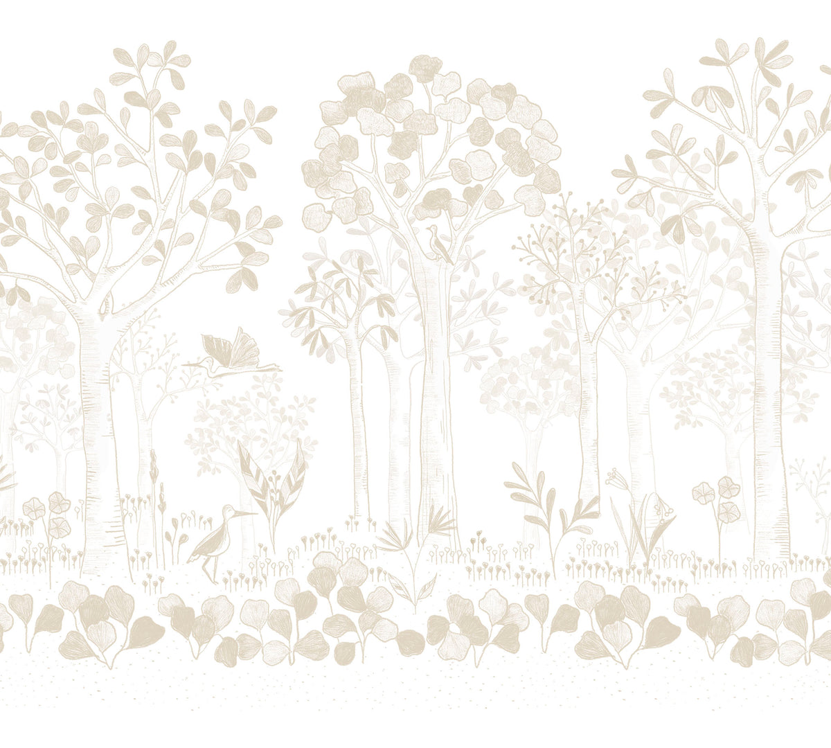 Mural de Parede Folhas Flutuantes – cor bege – 300x270 cm