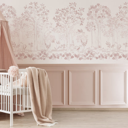Mural de Parede Folhas Flutuantes – cor rosa – meia parede