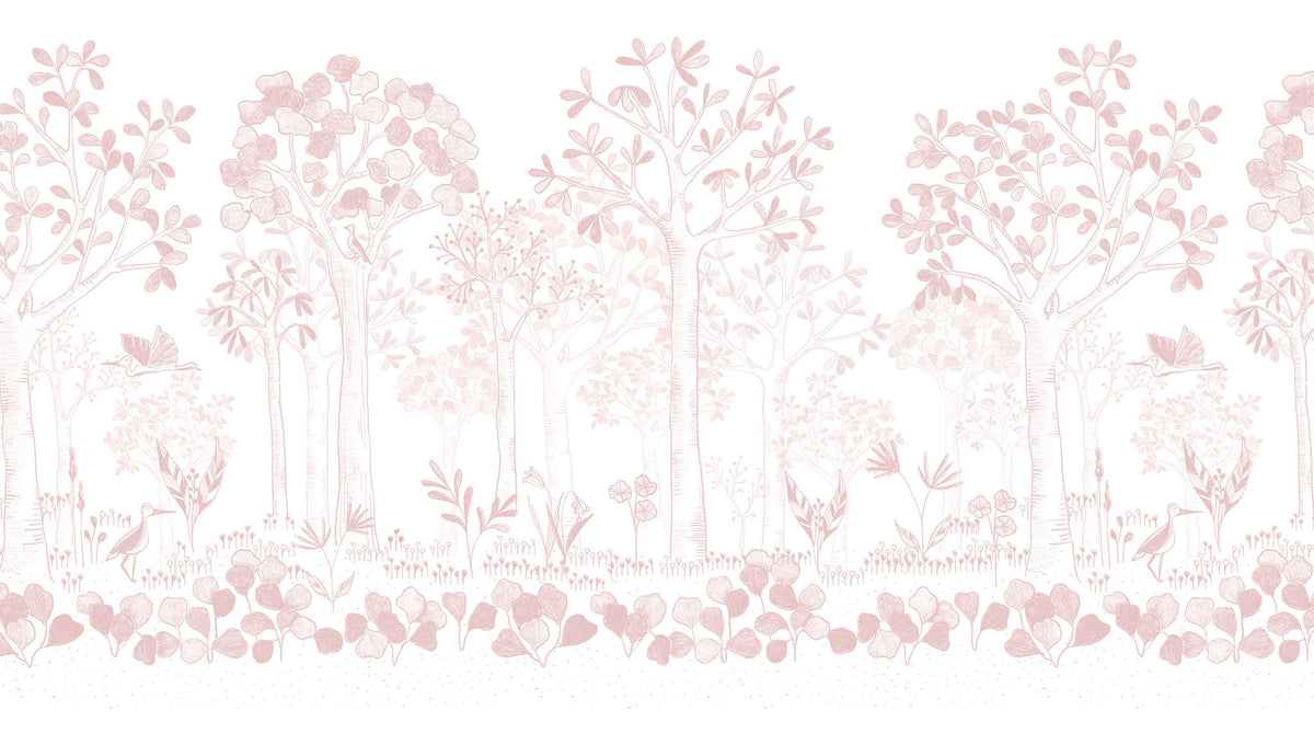 Mural de Parede Folhas Flutuantes – cor rosa – 300x170 cm