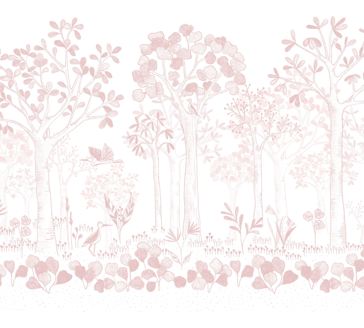 Mural de Parede Folhas Flutuantes – cor rosa – 300x270 cm