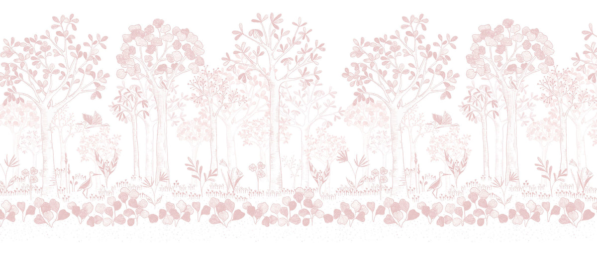 Mural de Parede Folhas Flutuantes – cor rosa – 400x170 cm