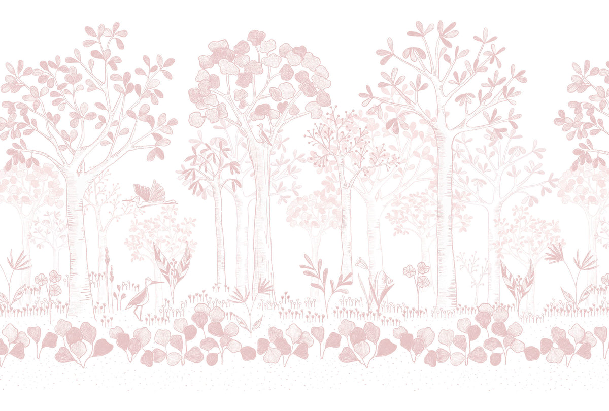Mural de Parede Folhas Flutuantes – cor rosa – 400x270 cm
