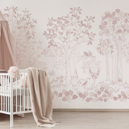Mural de Parede Folhas Flutuantes – cor rosa