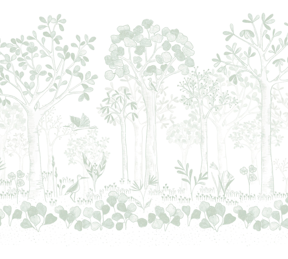 Mural de Parede Folhas Flutuantes – cor verde – 300x270 cm