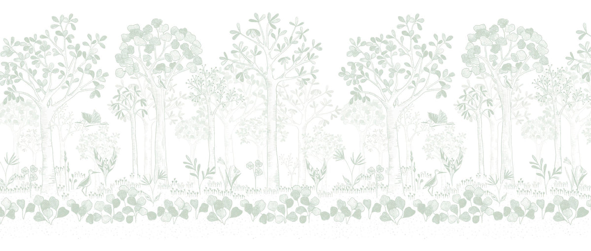 Mural de Parede Folhas Flutuantes – cor verde – 400x170 cm
