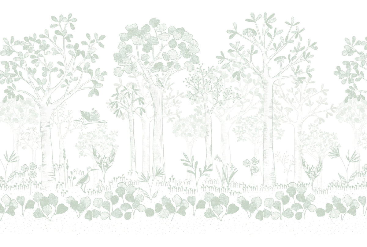 Mural de Parede Folhas Flutuantes – cor verde – 400x270 cm