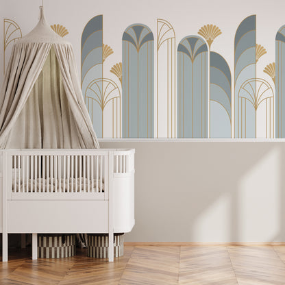 Art Deco Arch Mural – blue – half wall