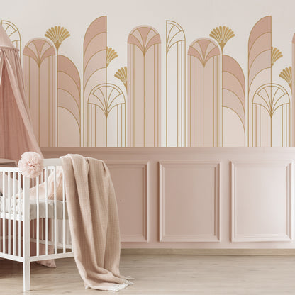 Art Deco Arch Mural – pink – half wall