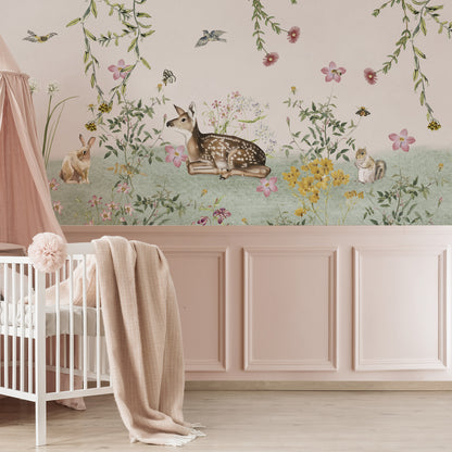Mural de Parede Arteo Bosque – cor rosa – meia parede