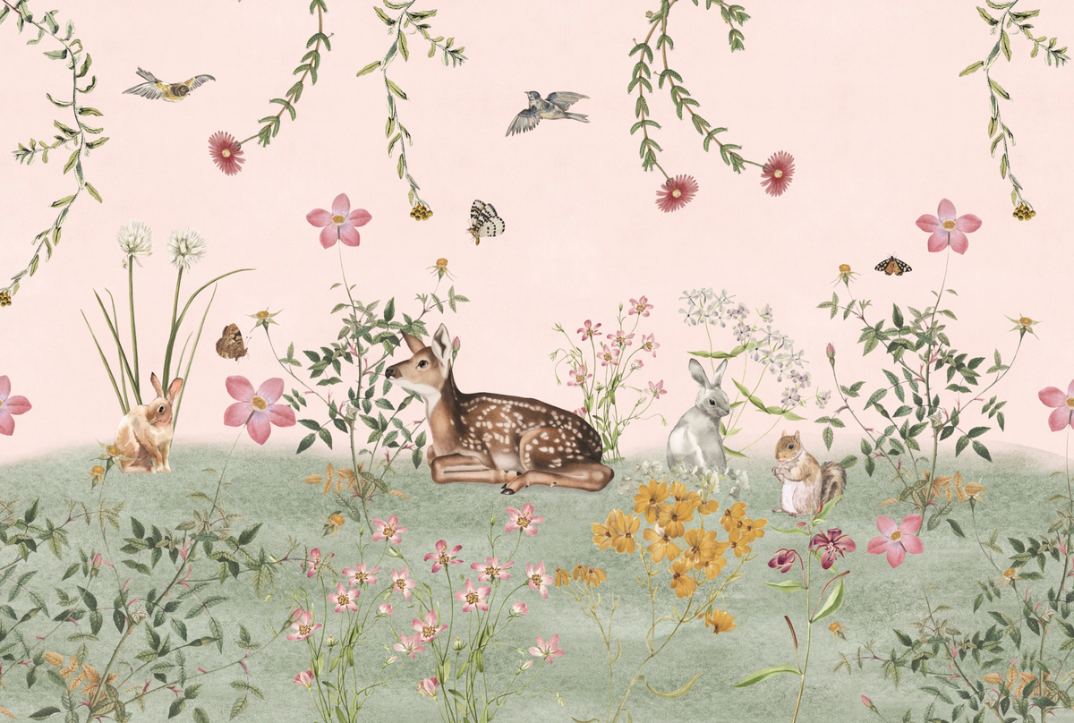 Mural de Parede Arteo Bosque – cor rosa – 400x270 cm