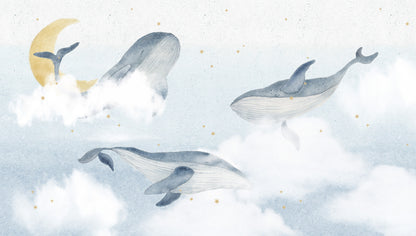Whales Mural – blue – 300x170 cm