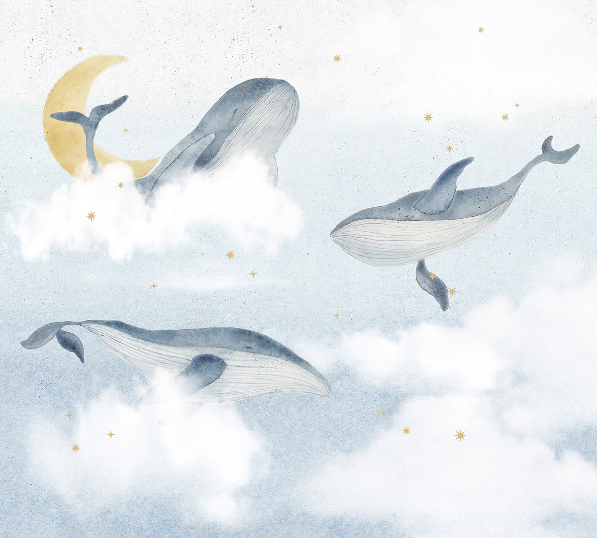 Whales Mural – blue – 300x270 cm
