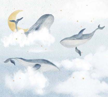 Whales Mural – blue – 300x270 cm