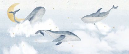 Whales Mural – blue – 400x170 cm