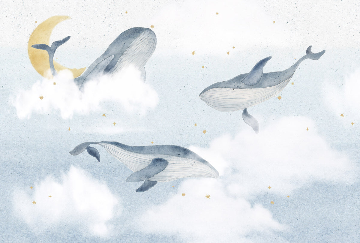 Whales Mural – blue – 400x270 cm