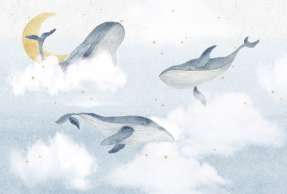 Whales Mural – blue – 400x270 cm