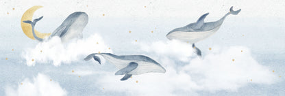 Whales Mural – blue – 500x170 cm