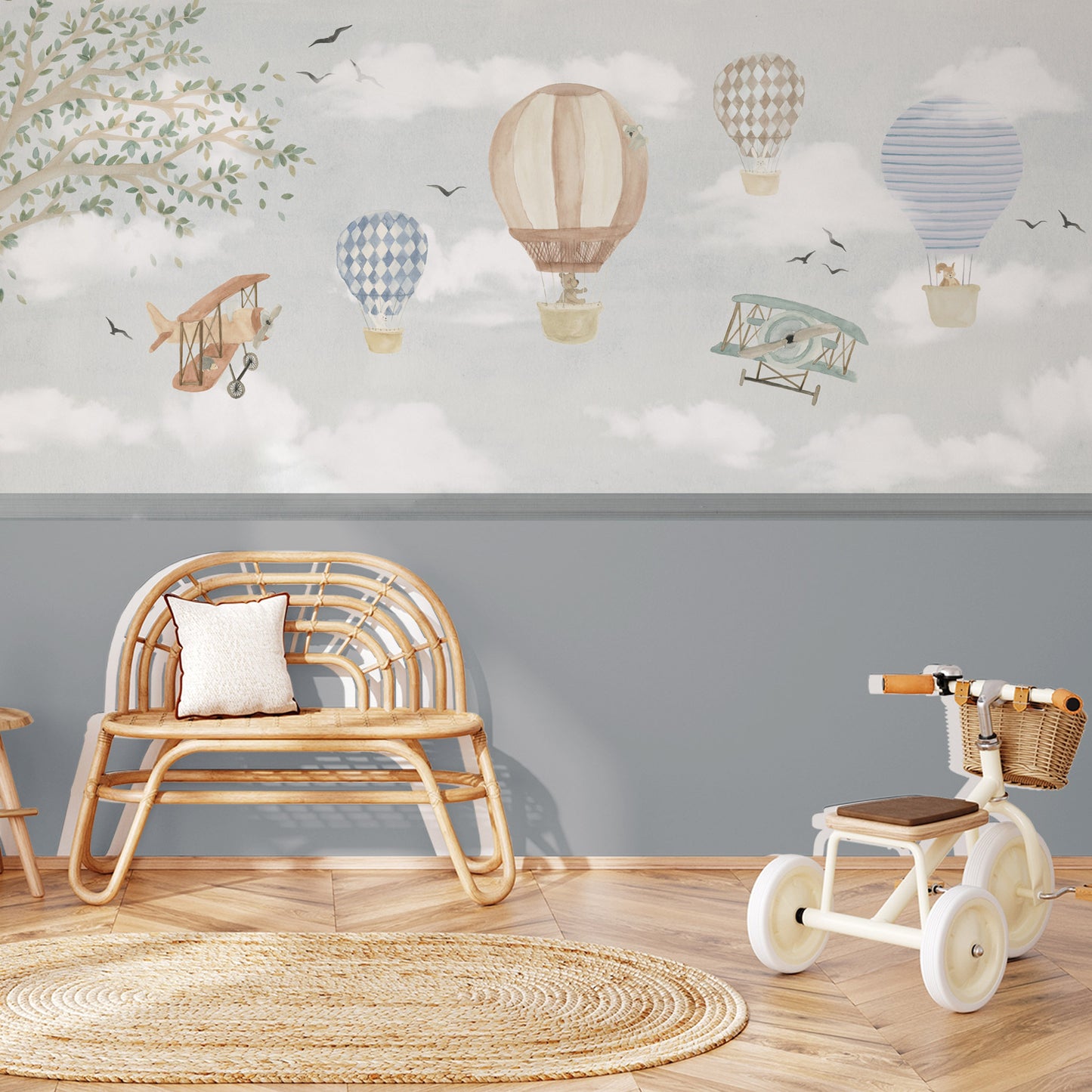 Papel de parede Balões Aquarelado com Bichinhos