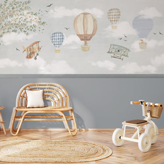 Papel de parede Balões Aquarelado com Bichinhos