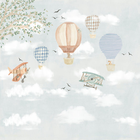 Papel de parede Balões Aquarelado com Bichinhos