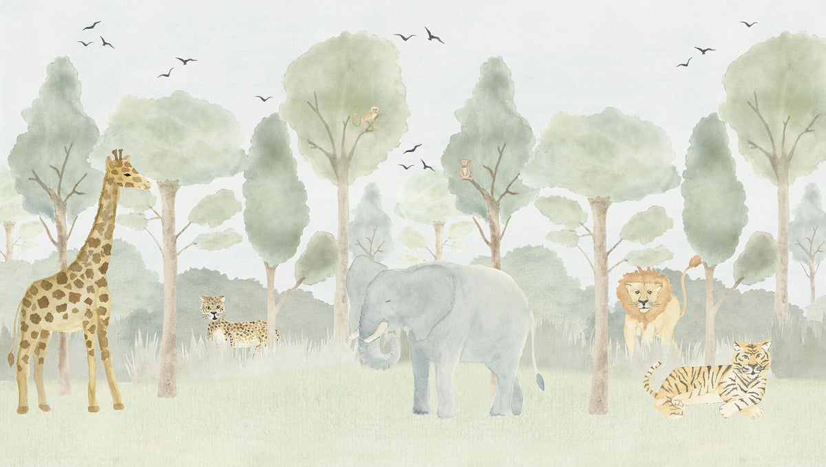 Forest with Animals Mural – green – 300x170 cm