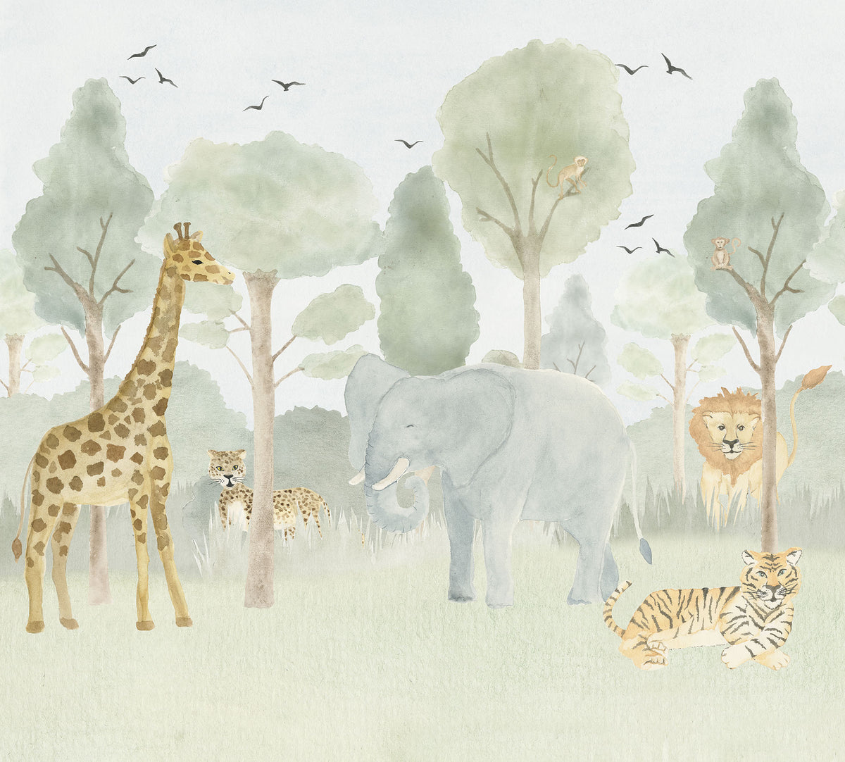 Forest with Animals Mural – green – 300x270 cm