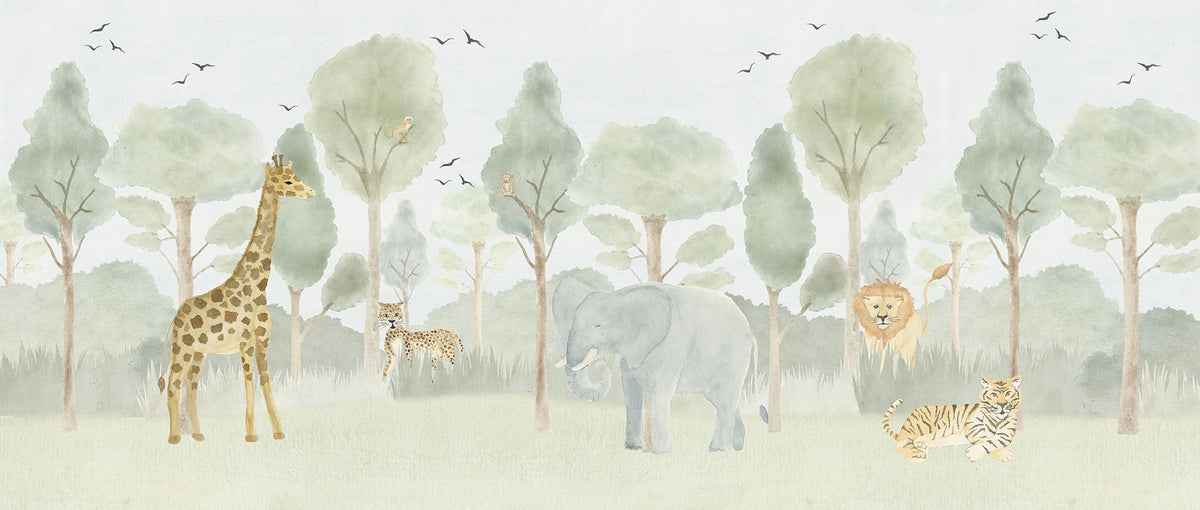 Forest with Animals Mural – green – 400x170 cm