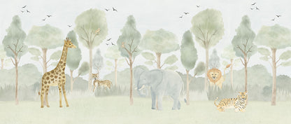 Forest with Animals Mural – green – 400x170 cm
