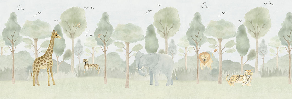 Forest with Animals Mural – green – 500x170 cm