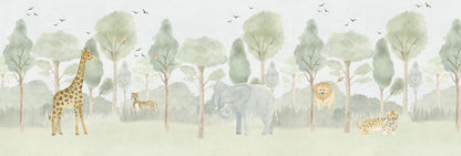 Forest with Animals Mural – green – 500x170 cm