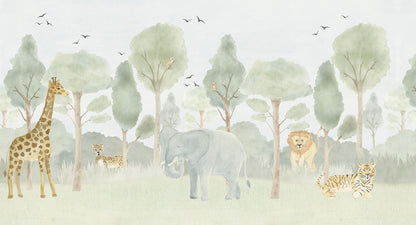 Forest with Animals Mural – green – 500x270 cm
