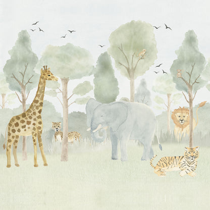 Forest with Animals Mural – green