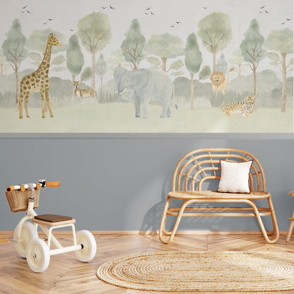Forest with Animals Mural – green – half wall