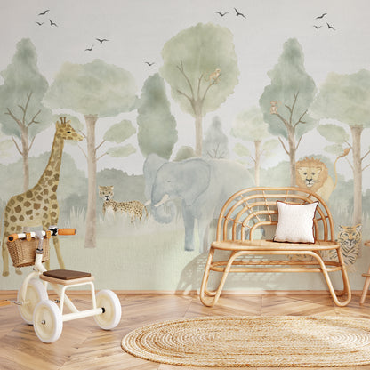 Forest with Animals Mural – green