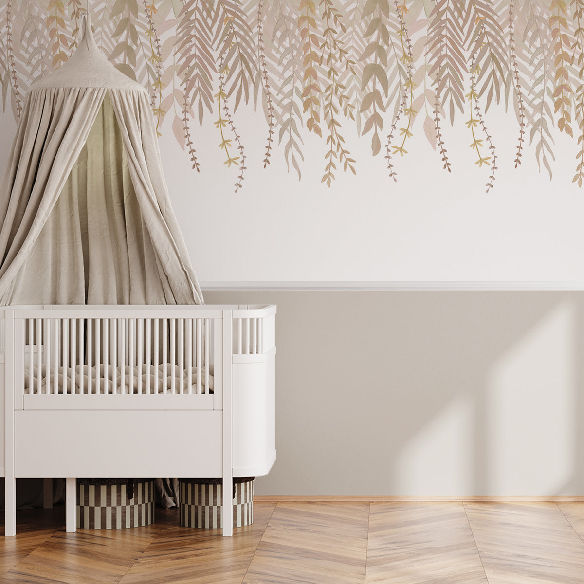 Watercolor Foliage Border Mural – half wall