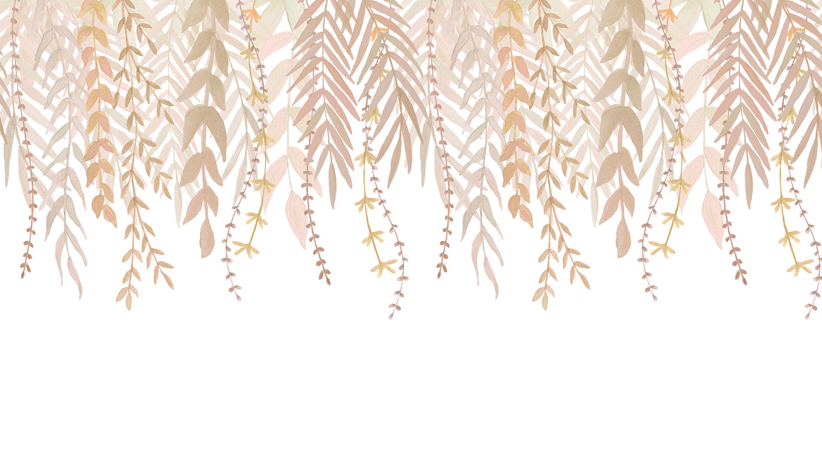 Watercolor Foliage Border Mural – beige – 300x170 cm