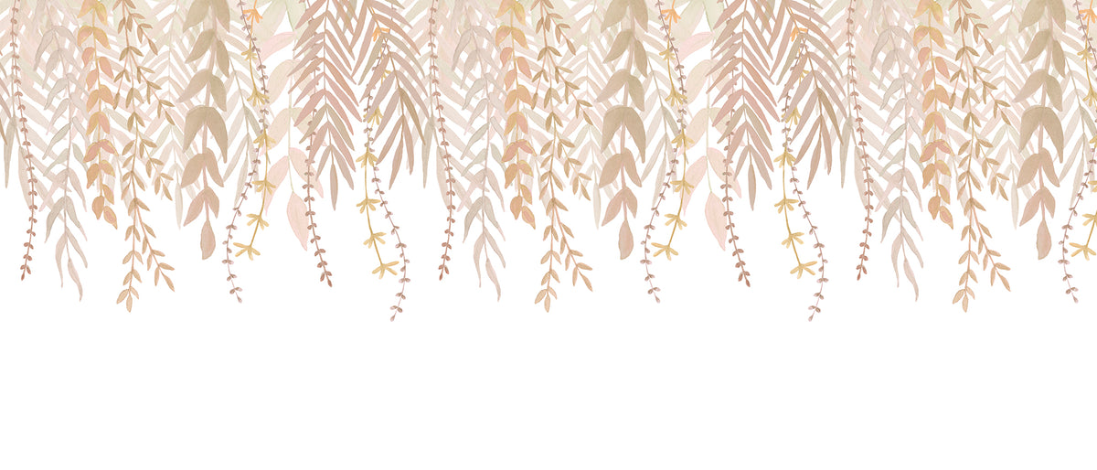Watercolor Foliage Border Mural – beige – 400x170 cm