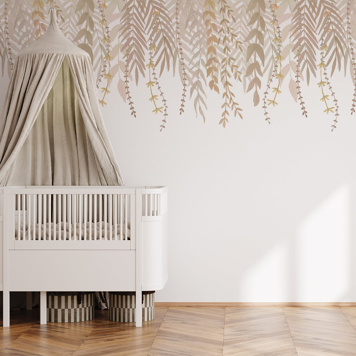 Watercolor Foliage Border Mural – beige