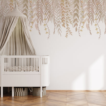 Watercolor Foliage Border Mural – beige