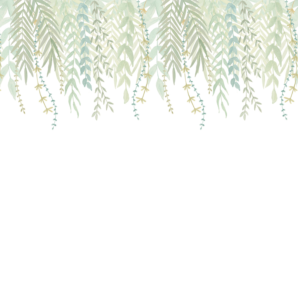 Watercolor Foliage Border Mural – green