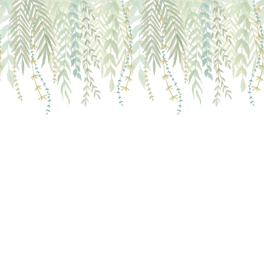 Watercolor Foliage Border Mural – green