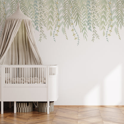 Watercolor Foliage Border Mural – green