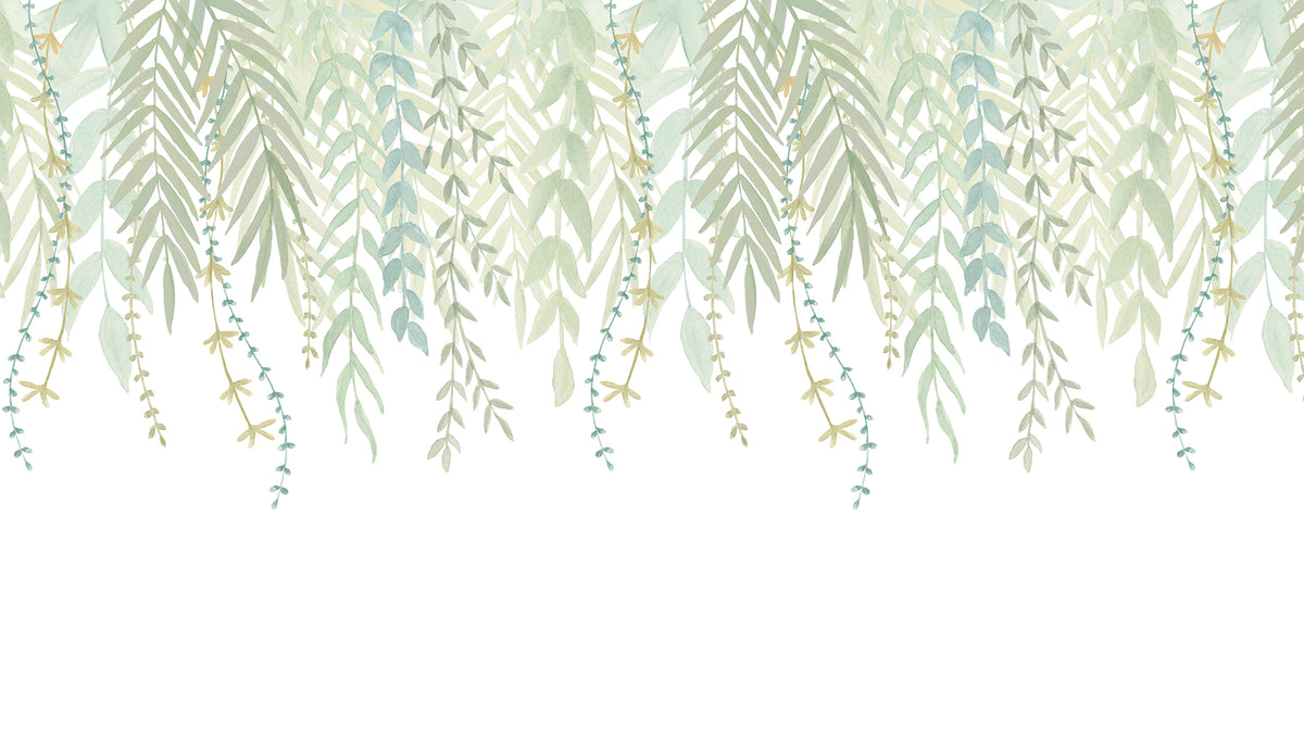 Watercolor Foliage Border Mural – green – 300x170 cm
